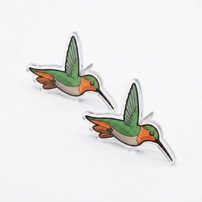 Aros en Acrílico diseño colibrí verde