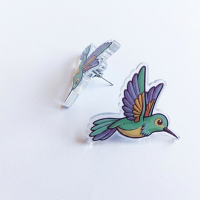 Aros en Acrílico diseño colibrí multicolor