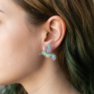 Aros en Acrílico diseño colibrí multicolor