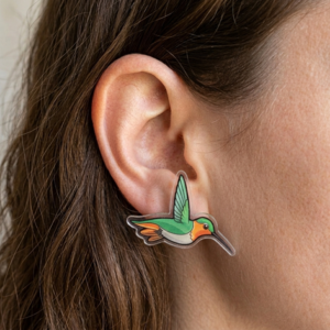 Aros en Acrílico diseño colibrí verde