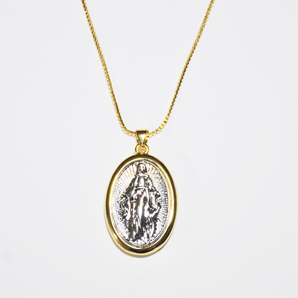 Collar con colgante Virgen María baño de oro y plata - Imagen 2