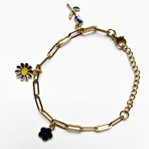 Pulsera baño de oro modelo flores
